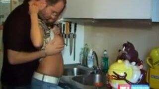 Natural Busty milf having sex in the kitchen