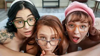 POV fucking three busty nerd girlfriends