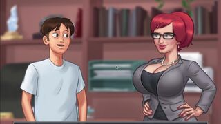 [Gameplay] Summertime Saga - Redhead Milf with huge boobs has sex with college stu...