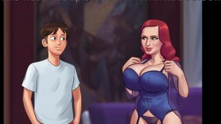 [Gameplay] Summertime Saga - Redhead Milf with huge boobs has sex with college stu...