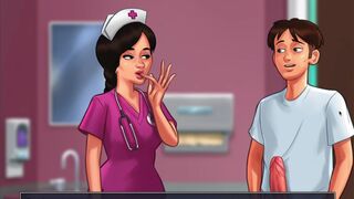 [Gameplay] Summertime Saga - Hospital workers suck a huge cock ( Roz and Nurse sce...