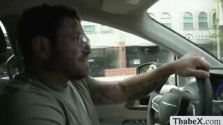 Skinny ts hitchhiker sucks drivers cock