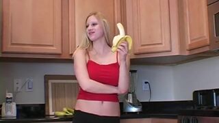 Melody goes topless and eats banana