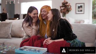 MODERN-DAY SINS - Lauren Phillips Uses 3-Way To Help Virgin Lesbians Lily Larimar and Maya Woulfe