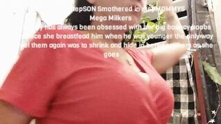 shrunken stepSON Smothered in stepMOMMYS Mega Milkers Lola's boy has always been obsessed with her big bouncy boobs ever since she breastfead him when he was younger the only way to feel them again was to shrink and hide in between them as she goes about