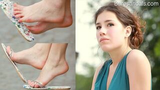 Elisa's shiny flip flops shoe dangling - 13060