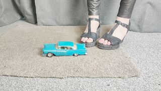 Clips 4 Sale - Abby completely destroys a 1957 Ford Fairlane in black wedges
