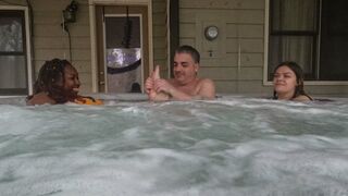 Sexy Mistresses in Hot Tub with Loser slave Husband