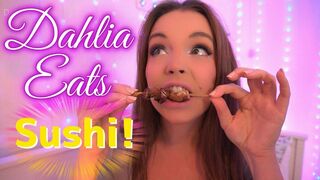 Clips 4 Sale - Girl eats sushi close up with chopsticks and then shows boobs