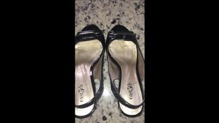 Clips 4 Sale - Deb's Office Outfit of the Day Featuring Black Patent East 5th Sling Back Spiked Heel Open Toe Pumps Which She Uses to Wound Hubby During Sex After Coming Home from the Office (9-16-2020)