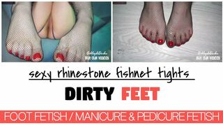 Clips 4 Sale - Dirty Feet, Sexy Rhinestone Fishnet Tights & Red Pedicure ( Foot Fetish )