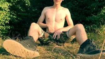 Clips 4 Sale - Cute Boy Stroking HIS PERFECT DICK OUTDOOR On The GRASS