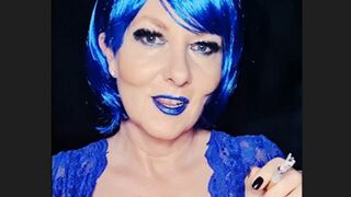 MILF smoking Marlboro Menthol 100 with sexy mystic blue lips and blue wig
