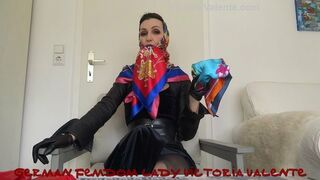 Scarf Queen: Cum on my satin scarf and lick it clean!