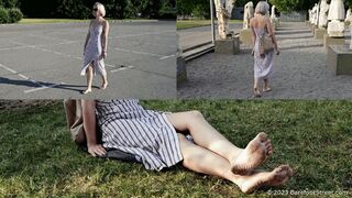 Clips 4 Sale - Beautiful blonde Anastasia walks barefoot in the hot summer city (Full with 21% discount) #20230225