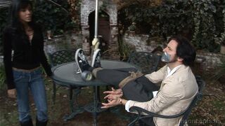 Clips 4 Sale - MIB Hunter Lela Star Found Her Man and Has Him Bound to the Outdoor Patio Set!
