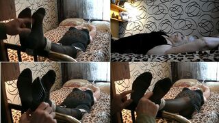 Clips 4 Sale - Mature Dana in black RHT stockings tied to bed and tickled