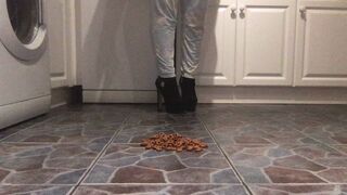 Crunchy cereal crushed under platform heel booties