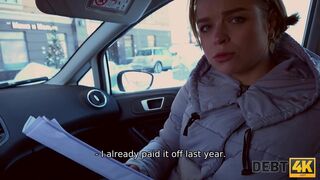 DEBT4k. Naive Gal Blows Collectors Dick in Car before they have Sex