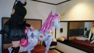 2B rides to pop big Unicorn balloon