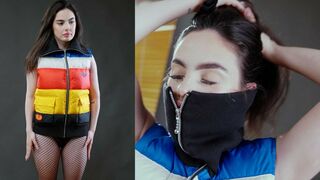 Clips 4 Sale - Pretty girl zipping up in Adidas Puffer vest with high zip collar