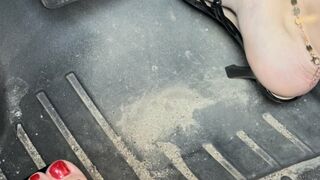 Clips 4 Sale - Driving Home from Work in Cute Black Sandals with Sexy Red Toes