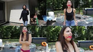 Clips 4 Sale - Sprayed to Strip: Intruder Cali Logan gets sprayed with a garden hose and must choose between being naked and bound or being arrested (mob)