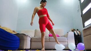 Clips 4 Sale - Sexy Freya Stomps To Pop Your Balloons In A Super Hot Red Jumper Outfit