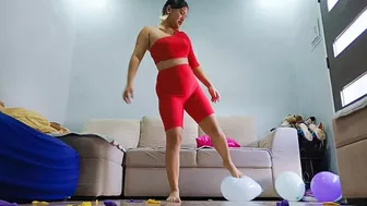 Clips 4 Sale - Sexy Freya Stomps To Pop Your Balloons In A Super Hot Red Jumper Outfit