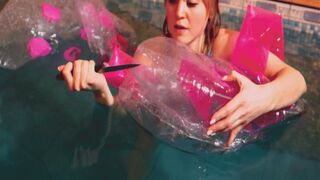 Clips 4 Sale - Alla jumps on an inflatable mattress in the pool and it loudly bursts and deflates and Alla completely destroys the mattress with a sharp object!!!