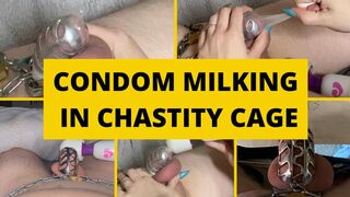 Clips 4 Sale - Chastity Caged Cock Milked in Condom