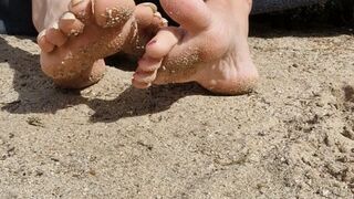 Goddess Samariel and Mistress Long Toenails foot worship on the beach