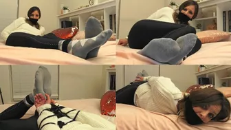 Clips 4 Sale - Bound and Gagged and Struggling in Sweater, Leggings and Socks