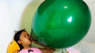 Your Sexy Stepsister Camylle Sensually Blows To Pop Your Huge Green Tuftex Balloon