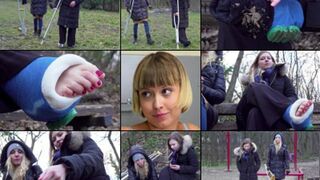 Clips 4 Sale - Lulu SLWC Struggling in the Park Crutchless with and without Cast Sock and Foot Play