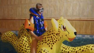 Alla naked hot fucks an inflatable cheetah in the pool and wears an inflatable Snorke Pro vest!!!