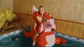 Alla naked hot fucking an inflatable fox in the pool and wearing a red inflatable vest!!!