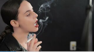 Clips 4 Sale - Smoking in Leather Jacket Close Up