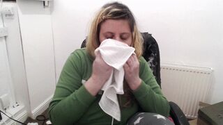 Clips 4 Sale - Nose blowing into hanky green hoodie