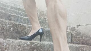 Clips 4 Sale - On basement stairs in stiletto