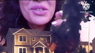 Clips 4 Sale - Burning Down the House Lolas sick of her noisy neighbors so she uses a growth spray to make herself big so she smokes a cigarette avi as a Giantess And Destroys the house
