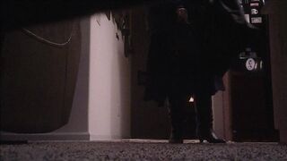 Clips 4 Sale - Candid Views of Deb Coming Home From Work Wearing Her Purple Dress, Black Pantyhose & Black IMPO Spiked Kitten Heel Boots