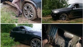 Clips 4 Sale - Crazy girl makes drift in mud and stuck hard in powerful BMW X5M