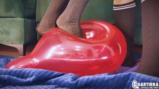 Q854 Mariette and Cosette slowly squeeze tight balloons to pop with their feet - 1080p