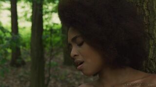 Sexy black Brazilian beauty Luna Corazon and her lover Lutro are walking on a path in the forest holding hands