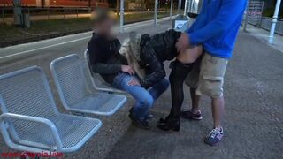 Public threesome with Double Facial directly on the station!