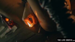 Sexy Brunette Squirting as she Fucks herself with a Lit Candle