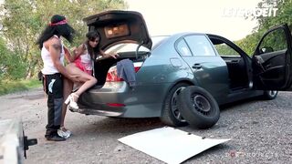 Ukrainian Chick Shrima Malati Outdoor Sex with Car Mechanic