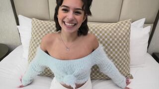 This teen model with 32dd natural tits is making her first porn
