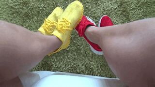 Clips 4 Sale - Victoria AND Lory wiggling toes in skinny sneakers 3 b